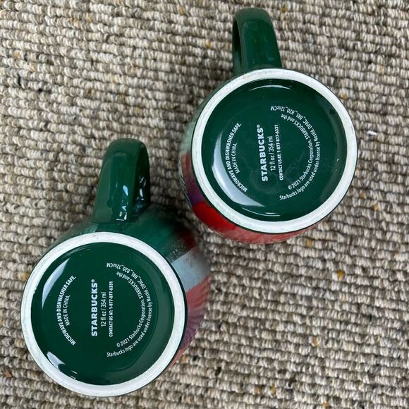 Starbucks Christmas Holiday Sage Green 12 Ounce Paint Strip Coffee Tea Mug Set - Picture 2 of 4